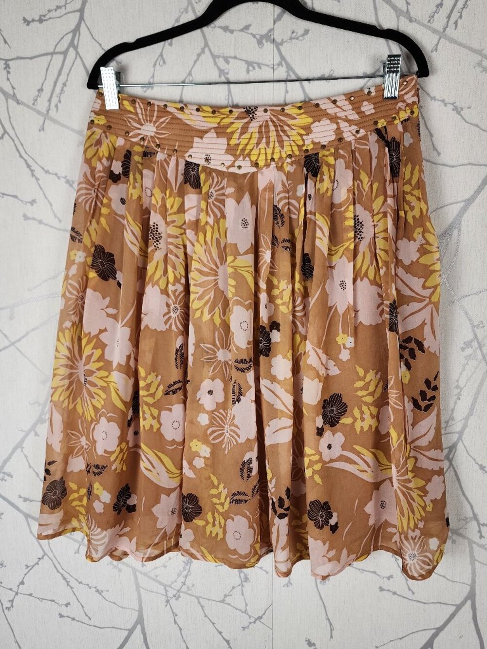 Etcetera Floral Print Silk Chiffon Overlay Pleated Flowy Skirt